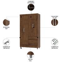 Guarda Roupa Solteiro 103cm Com 4 Portas Ideal Imbuia Rústico - Vila Rica - 3