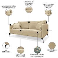 Sofá 3 Lugares 220cm Pés De Metal Vecchia S06 Linho Dourado - Mpozenato - 3