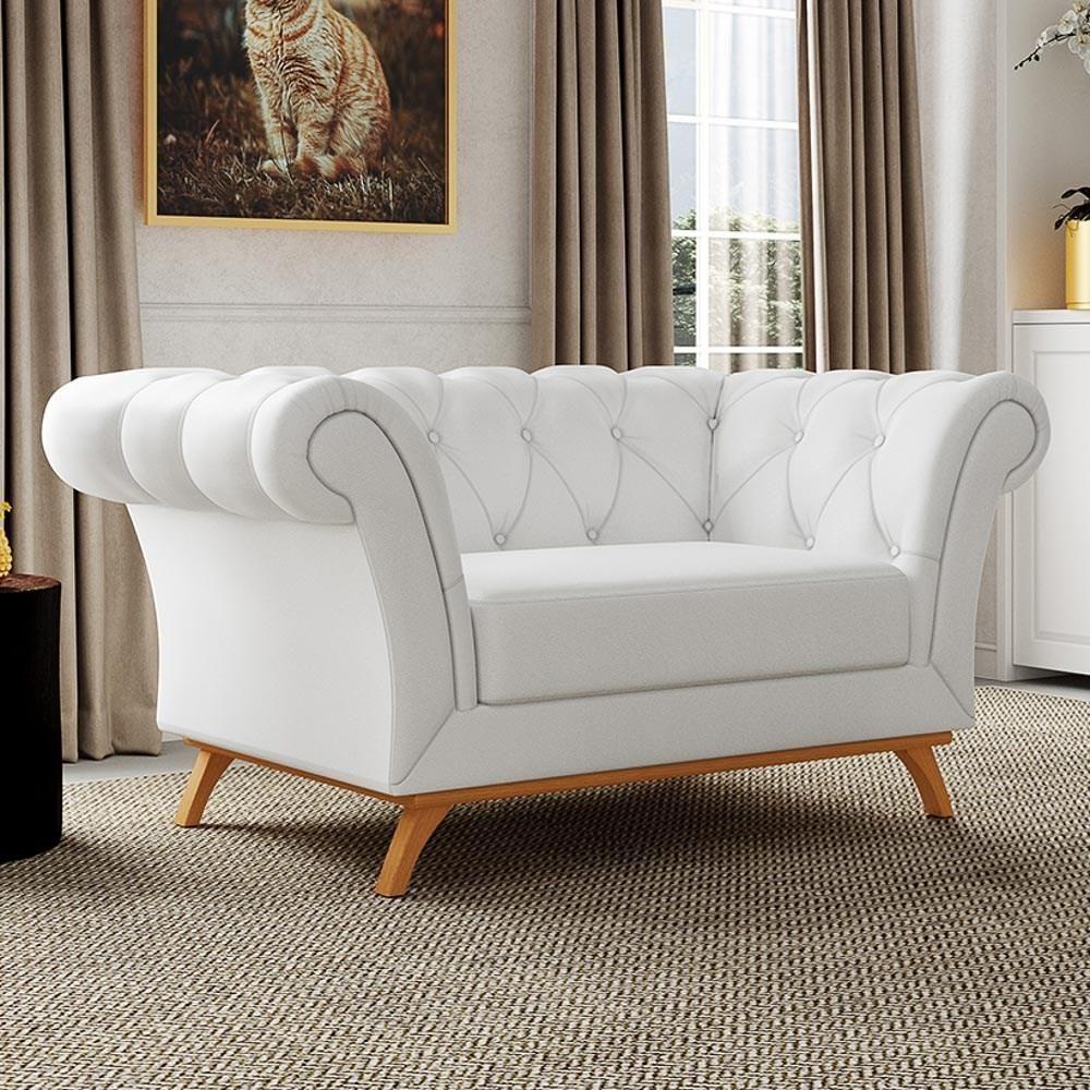 Sofá Para Sala De Estar 150cm 1 Lugar Base Madeira Império C-12 Corano Branco - Domi - 2