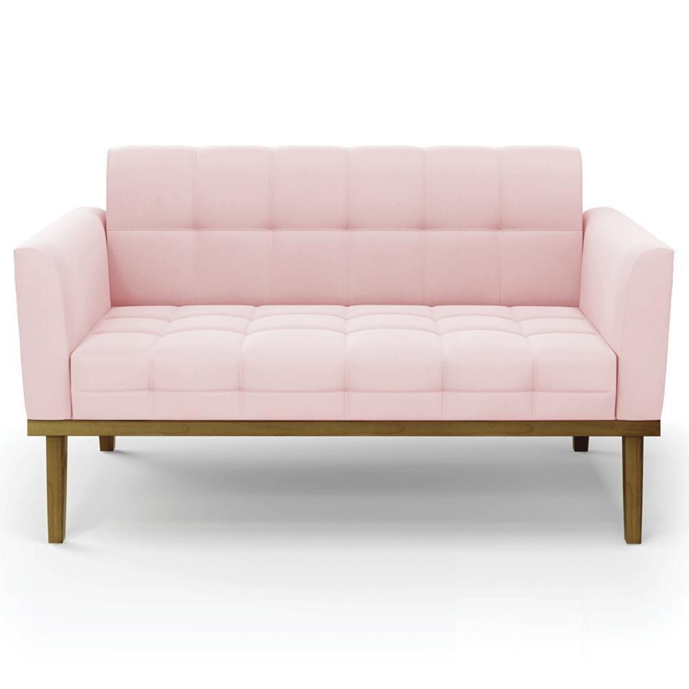 Sofá Namoradeira E 2 Poltronas Base Madeira Castanho Ana Suede Rosa Bebê - Ibiza - 9