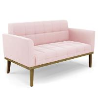 Sofá Namoradeira E 2 Poltronas Base Madeira Castanho Ana Suede Rosa Bebê - Ibiza - 3