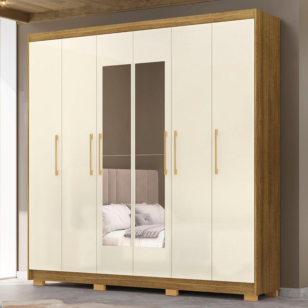 Guarda Roupa Casal 223cm Com Espelho Pako Nature/champanhe V02 - Mpozenato - 2