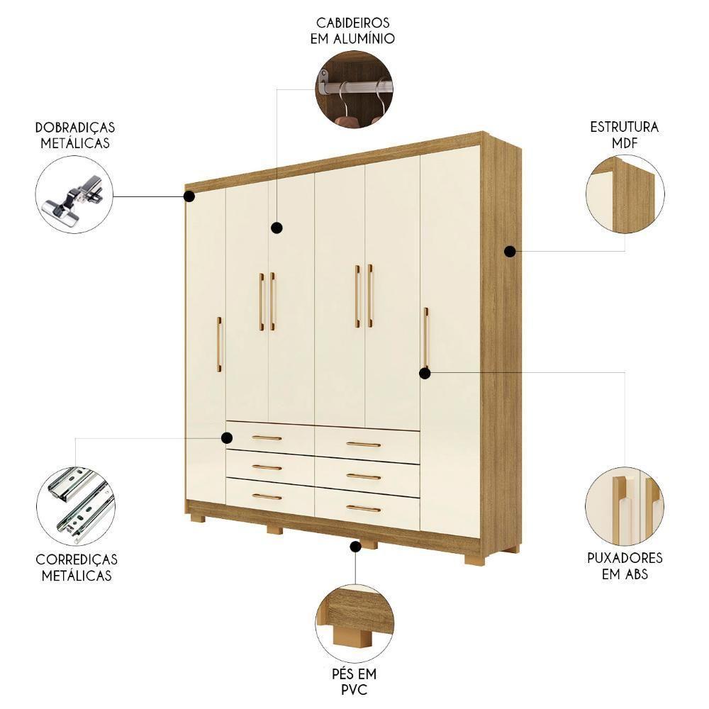 Guarda Roupa Casal 223cm 6 Portas Rick Nature/champanhe V02 - Mpozenato - 3