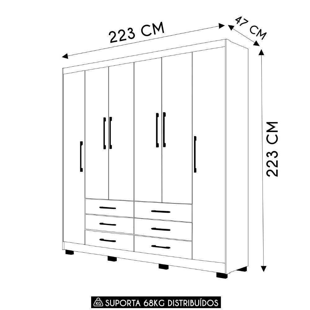 Guarda Roupa Casal 223cm 6 Portas Rick Nature/champanhe V02 - Mpozenato - 4