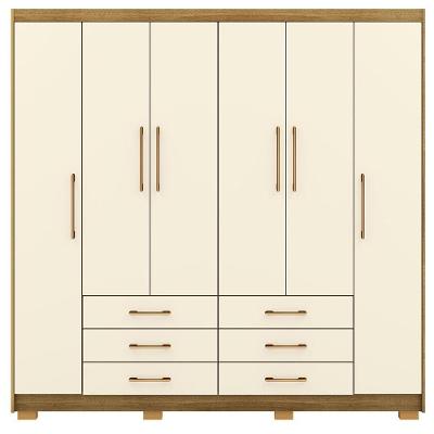 Guarda Roupa Casal Rick V02 6 Portas Bater 6 Gavetas Nature-Champanhe MDF Mpozenato