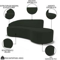 Sofá Living 4 Lugares 280cm Braço Esquerdo Mozart D06 Veludo Verde - Mpozenato - 3