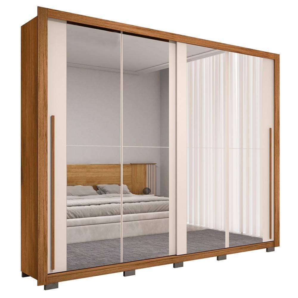 Guarda Roupa Casal 2 Portas De Correr E 8 Espelhos Praticus Freijó/off White - Caemmun - 1