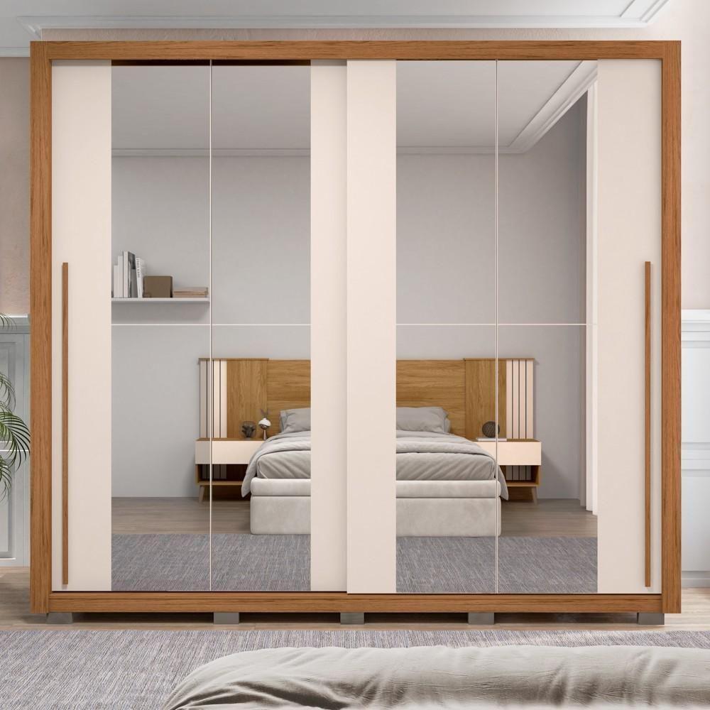 Guarda Roupa Casal 2 Portas De Correr E 8 Espelhos Praticus Freijó/off White - Caemmun - 2