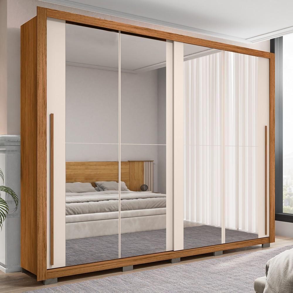 Guarda Roupa Casal 2 Portas De Correr E 8 Espelhos Praticus Freijó/off White - Caemmun - 3