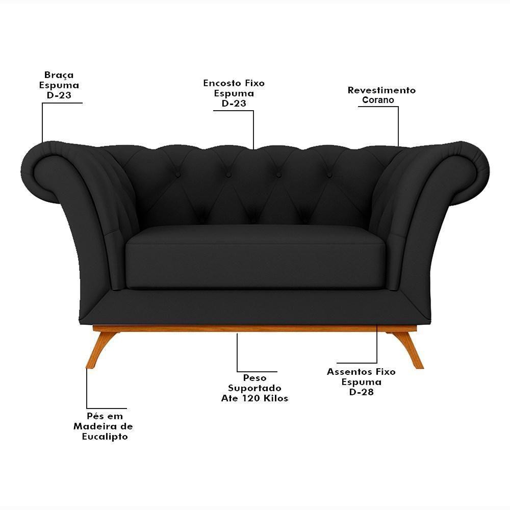 Sofá Para Sala De Estar 150cm 1 Lugar Base Madeira Império C-05 Corano Preto - Domi - 3