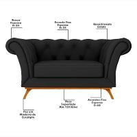 Sofá Para Sala De Estar 150cm 1 Lugar Base Madeira Império C-05 Corano Preto - Domi - 3