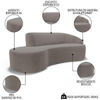 Sofá Living 3 Lugares 210cm Braço Direito Mozart D06 Bouclê Bege Escuro - Mpozenato - 3