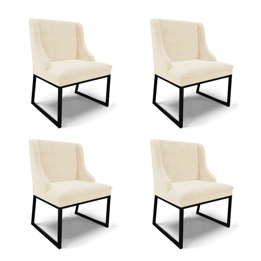 Cadeira Sala De Jantar Industrial Preto Kit 4 Liz Veludo Bege D03 - D'rossi - 2
