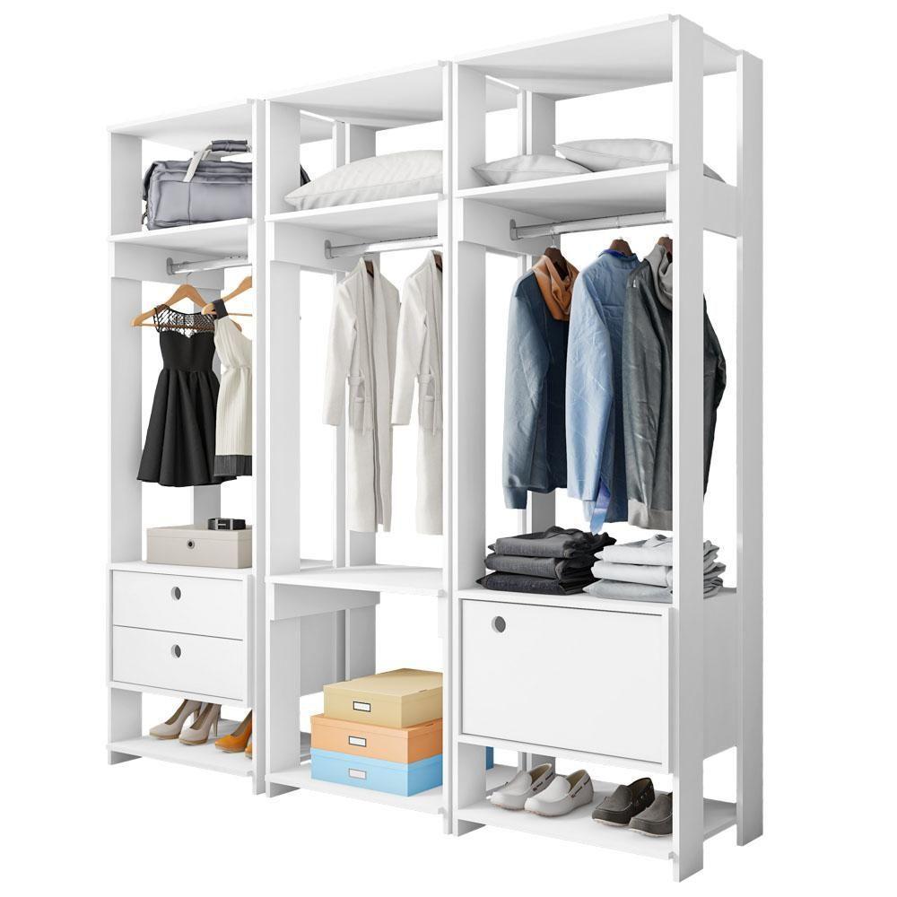 Módulo Guarda Roupa Closet Casal 1 Porta 2 Gavetas Titan Branco Velluto - Móveis Leão - 1