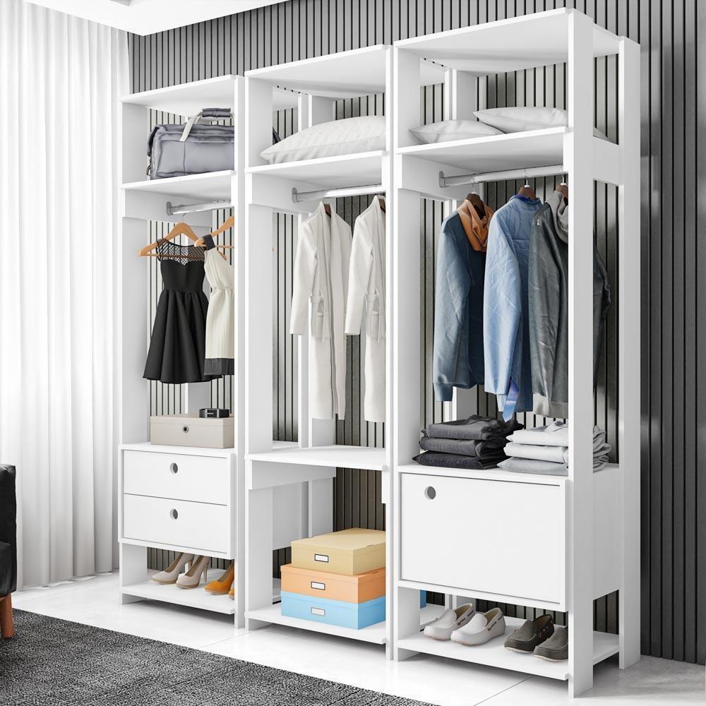 Módulo Guarda Roupa Closet Casal 1 Porta 2 Gavetas Titan Branco Velluto - Móveis Leão - 2