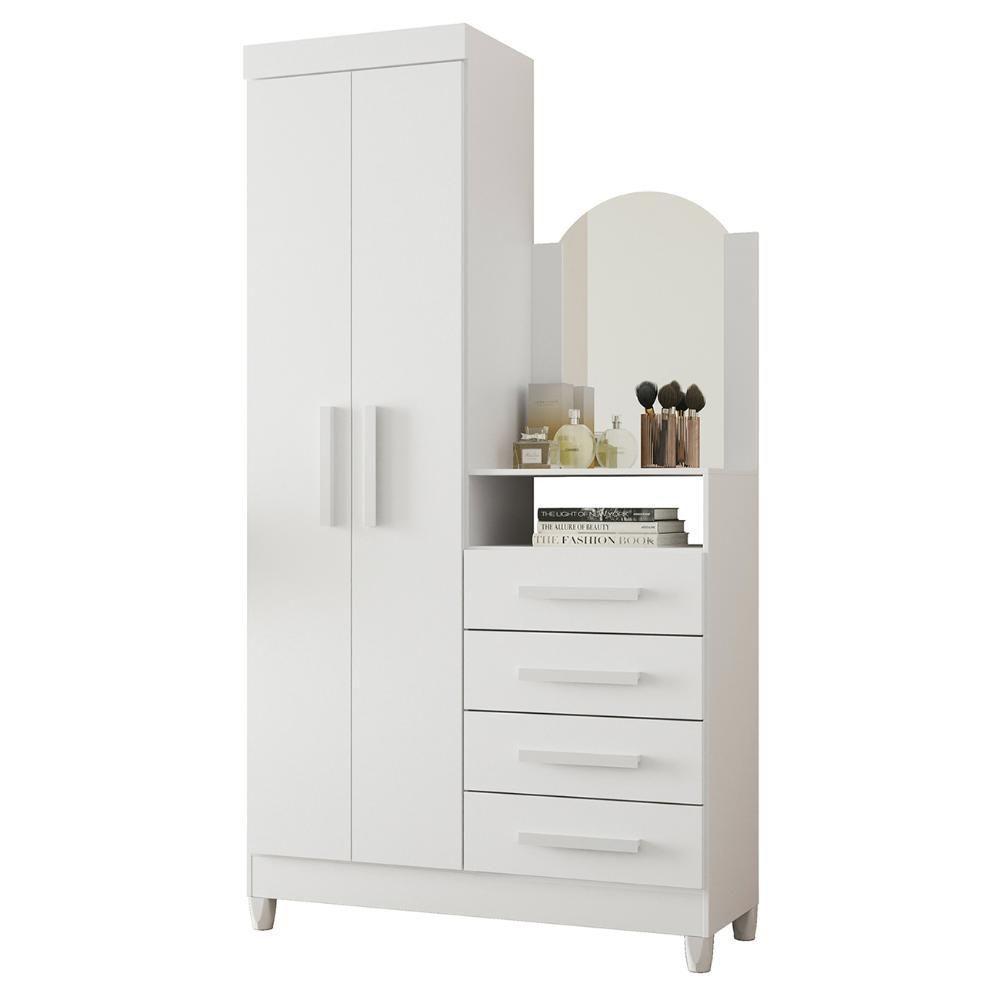 Guarda Roupa Cômoda Com Espelho 103cm Maite A02 Azul/rosa/titanium - Mpozenato - 1