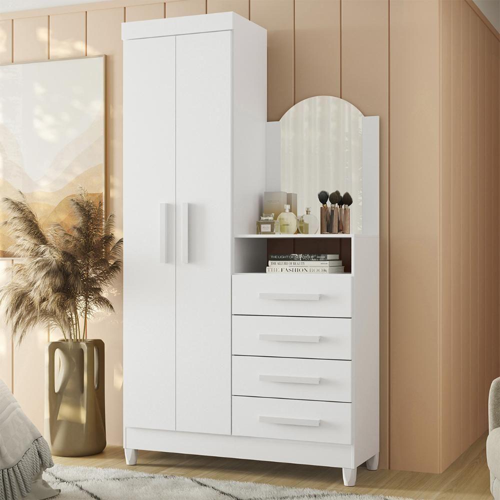 Guarda Roupa Cômoda Com Espelho 103cm Maite A02 Azul/rosa/titanium - Mpozenato - 2