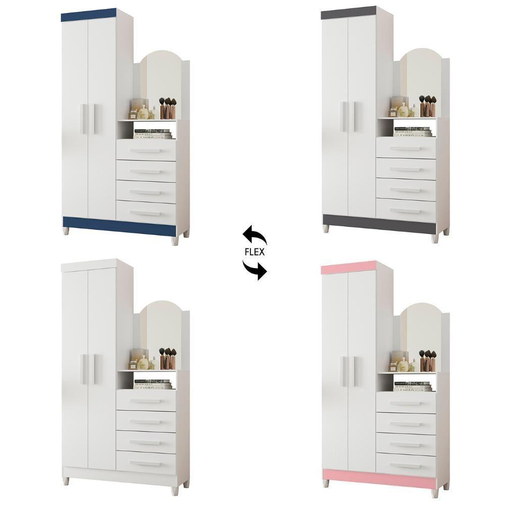 Guarda Roupa Cômoda Com Espelho 103cm Maite A02 Azul/rosa/titanium - Mpozenato - 5