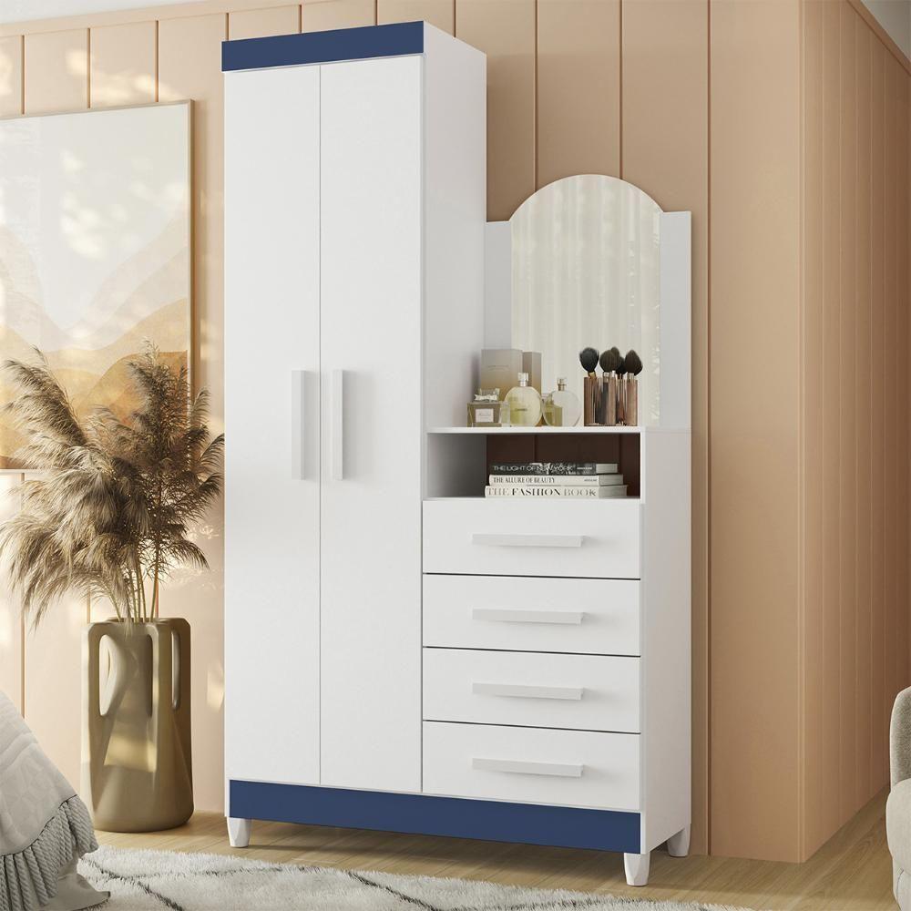 Guarda Roupa Cômoda Com Espelho 103cm Maite A02 Azul/rosa/titanium - Mpozenato - 9