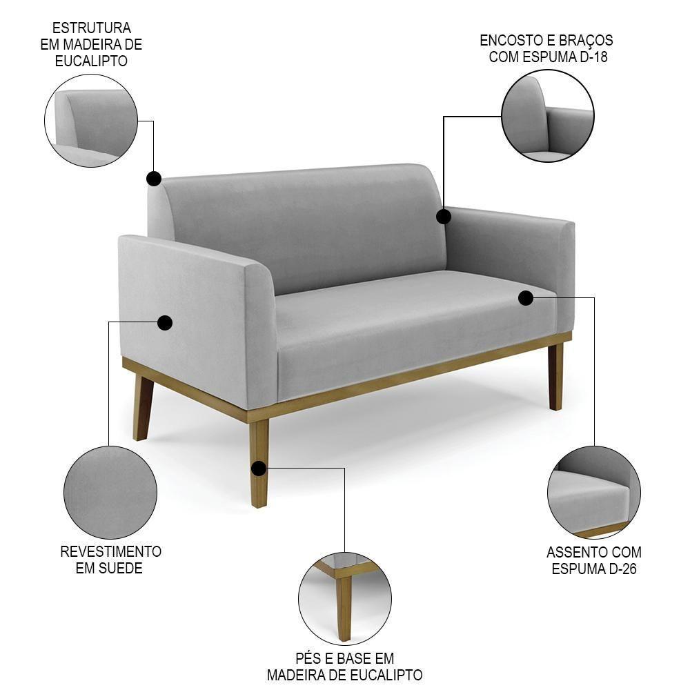 Sofá Namoradeira E 1 Poltrona Base Madeira Castanho Maressa Suede Cinza - Ibiza - 4