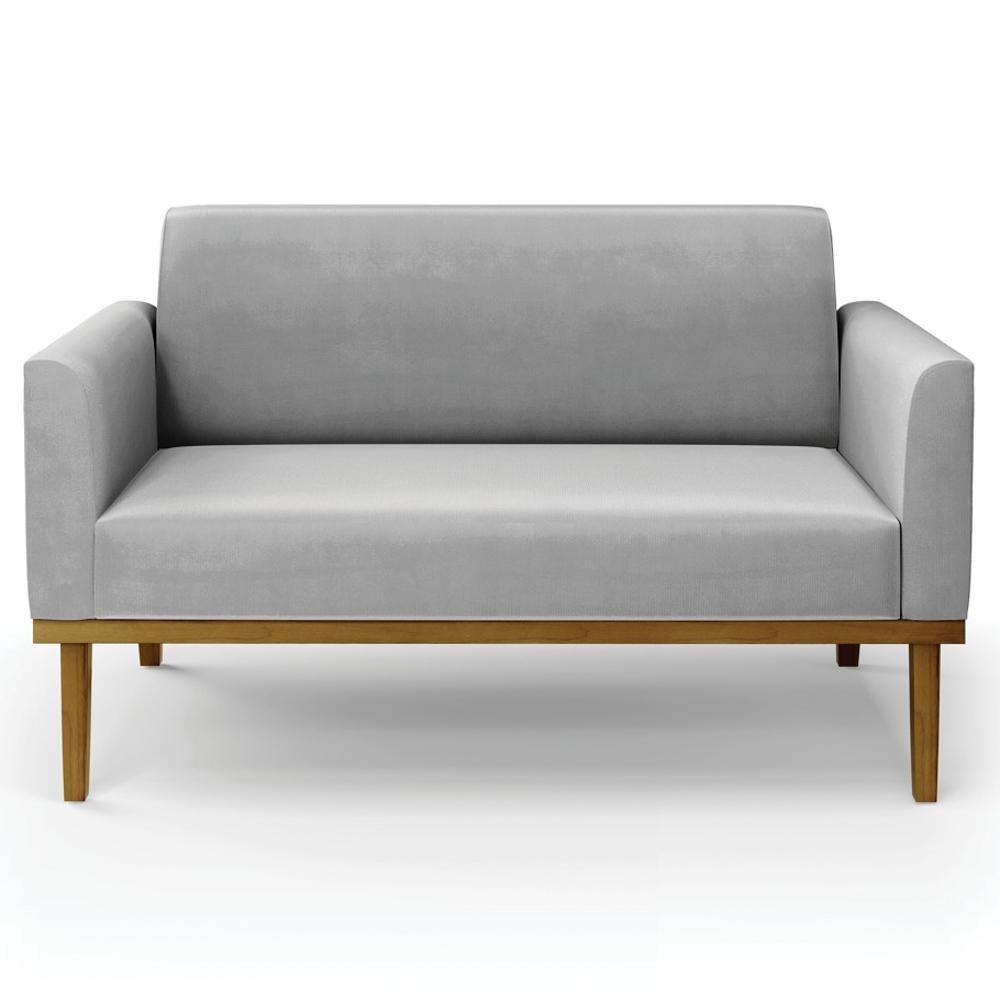 Sofá Namoradeira E 1 Poltrona Base Madeira Castanho Maressa Suede Cinza - Ibiza - 9