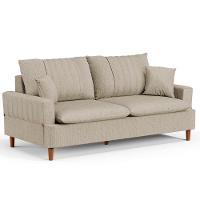 Sofá Living 3 Lugares 180cm Com Almofadas Veras D05 Linho Bege - Mpozenato - 1