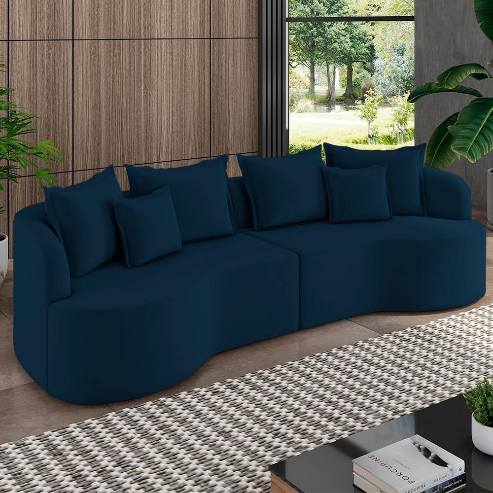 Sofá 4 Lugares 250cm Orgânico Quito Z08 Veludo Azul Marinho - Mpozenato - 2