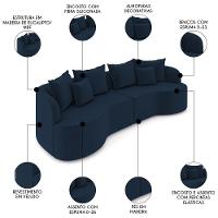 Sofá 4 Lugares 250cm Orgânico Quito Z08 Veludo Azul Marinho - Mpozenato - 3