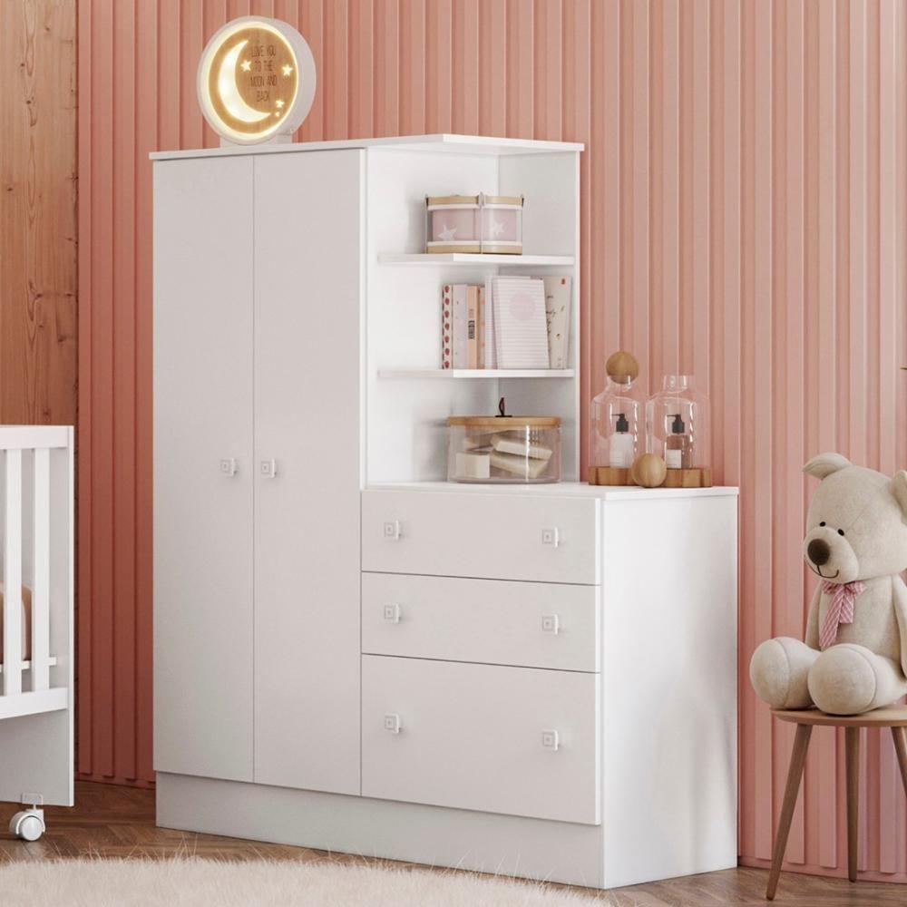 Guarda Roupa Cômoda Infantil Doce Sonho Branco - Qmovi - 2