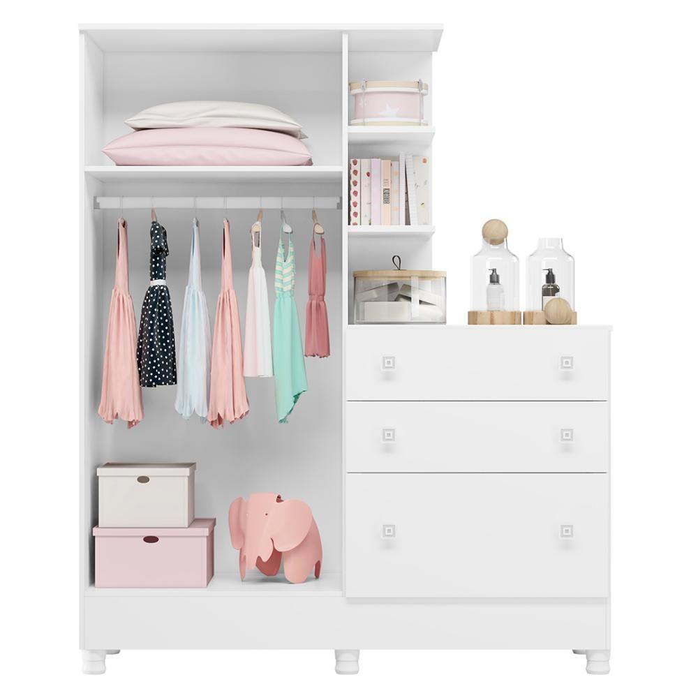 Guarda Roupa Cômoda Infantil Doce Sonho Branco - Qmovi - 7