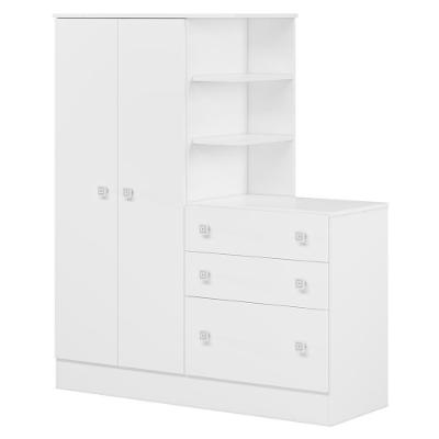 Guarda Roupa Cômoda Infantil Doce Sonho 2 Portas de Bater 3 Gavetas MDF e MDP Branco