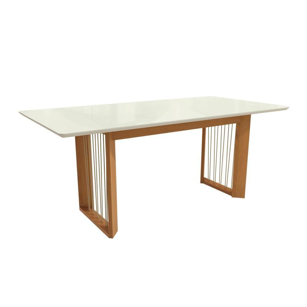 Conjunto Sala De Jantar Madeira Maciça 6 Cadeiras Kappesberg Off White Linho Fendi tela Bege - 3