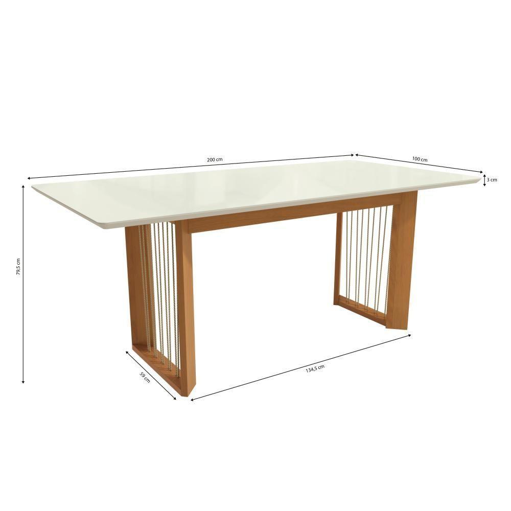 Conjunto Sala De Jantar Madeira Maciça 6 Cadeiras Kappesberg Off White Linho Fendi tela Bege - 4