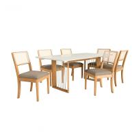 Conjunto Sala De Jantar Madeira Maciça 6 Cadeiras Kappesberg Off White Linho Fendi tela Bege - 2