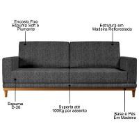 Sofá Living 180cm 3 Lugares Kayrós D05 Linho Chumbo - Mpozenato
