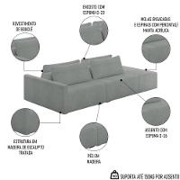 Sofá Ilha Modular Com Puff Para Sala Living 232cm Georgia Z08 Boucle Cinza Claro - Mpozenato - 3