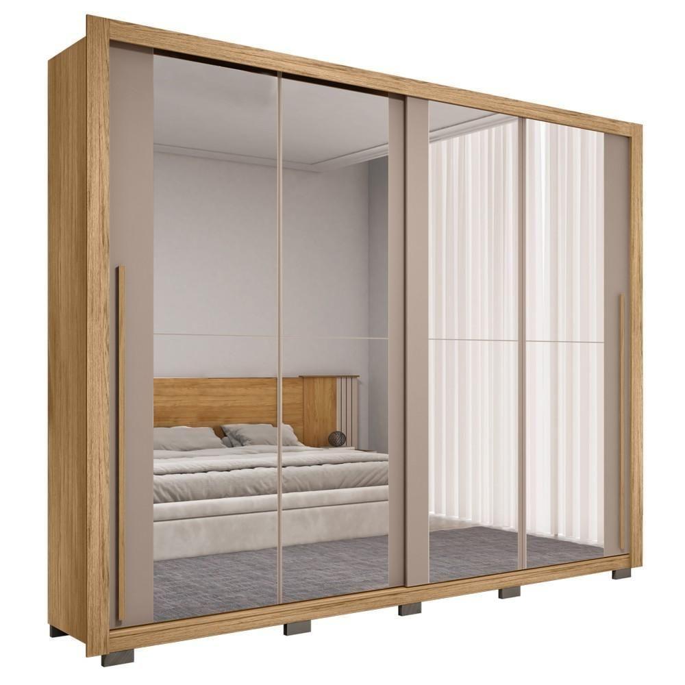 Guarda Roupa Casal 2 Portas De Correr E 8 Espelhos Praticus Buriti/fendi - Caemmun - 1