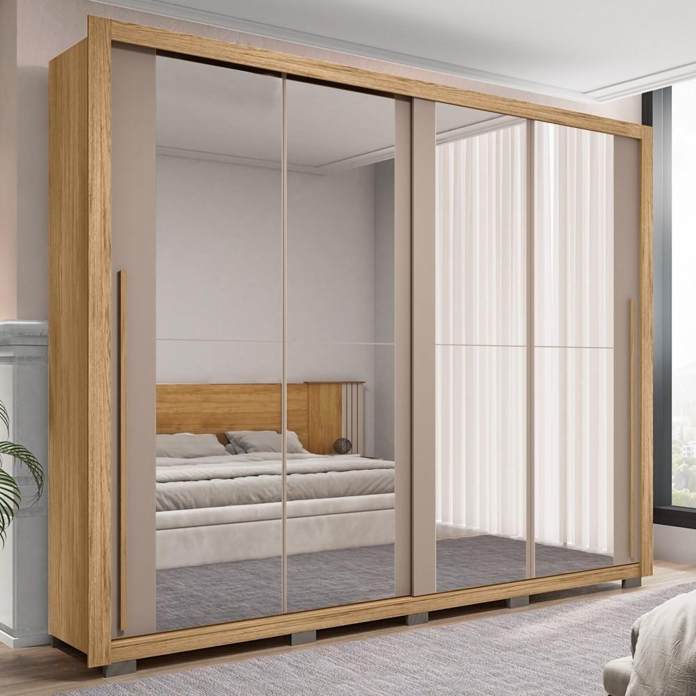 Guarda Roupa Casal 2 Portas De Correr E 8 Espelhos Praticus Buriti/fendi - Caemmun - 2