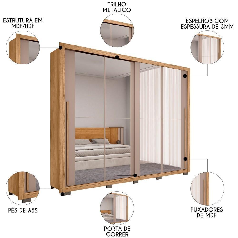 Guarda Roupa Casal 2 Portas De Correr E 8 Espelhos Praticus Buriti/fendi - Caemmun - 3