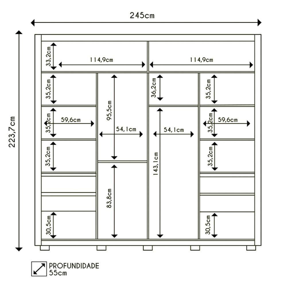 Guarda Roupa Casal 2 Portas De Correr E 8 Espelhos Praticus Buriti/fendi - Caemmun - 4
