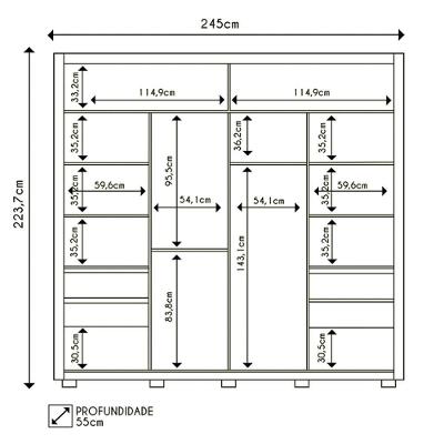 Guarda Roupa Casal Praticus 2 Portas de Correr 4 Gavetas Buriti-Fendi MDF Caemmun