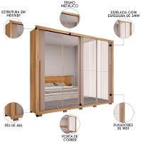 Guarda Roupa Casal 2 Portas De Correr E 8 Espelhos Praticus Buriti/fendi - Caemmun - 3