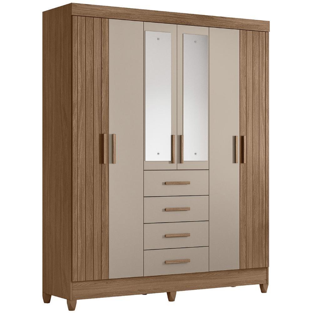 Guarda Roupa Casal 165cm Com Espelho Khani Carvalho/fendi Z17 - Mpozenato - 1