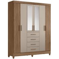 Guarda Roupa Casal 165cm Com Espelho Khani Carvalho/fendi Z17 - Mpozenato - 1