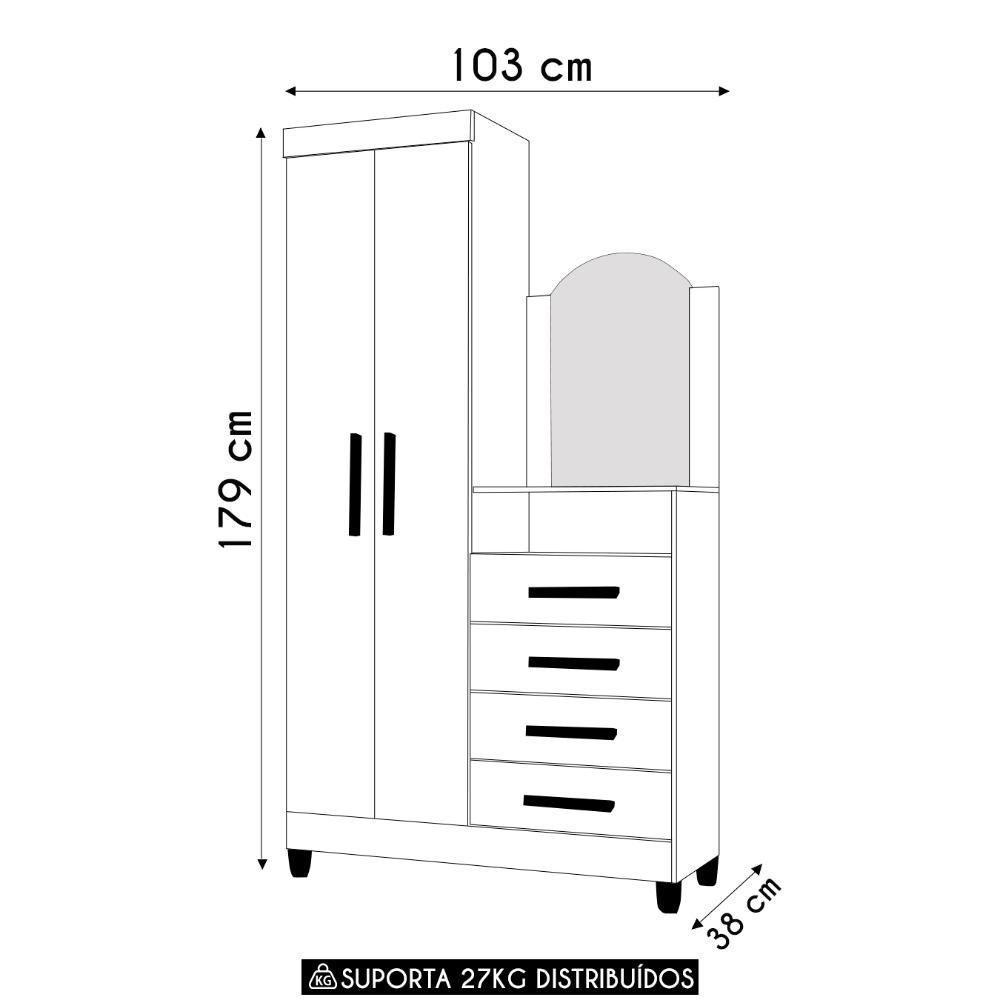 Guarda Roupa Cômoda Com Espelho 103cm Maite A02 Off/freijó - Mpozenato - 4