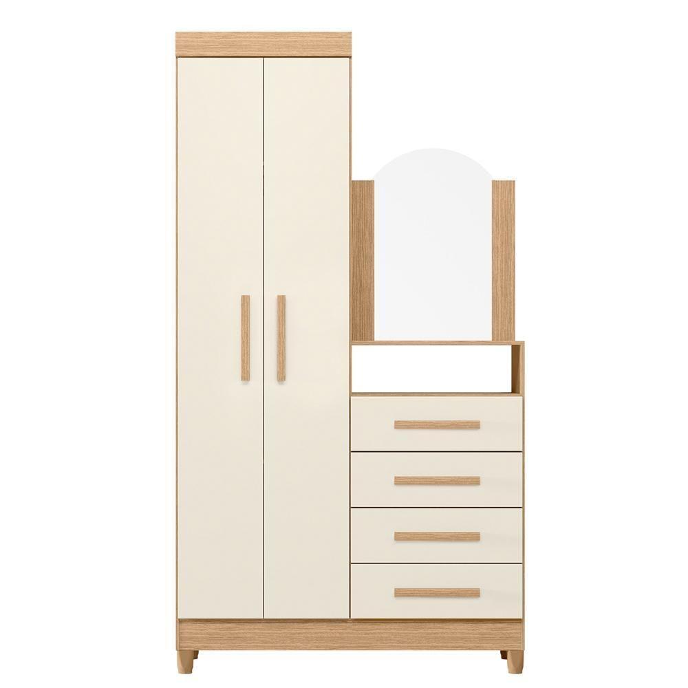Guarda Roupa Cômoda Com Espelho 103cm Maite A02 Off/freijó - Mpozenato - 6