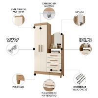 Guarda Roupa Cômoda Com Espelho 103cm Maite A02 Off/freijó - Mpozenato - 3