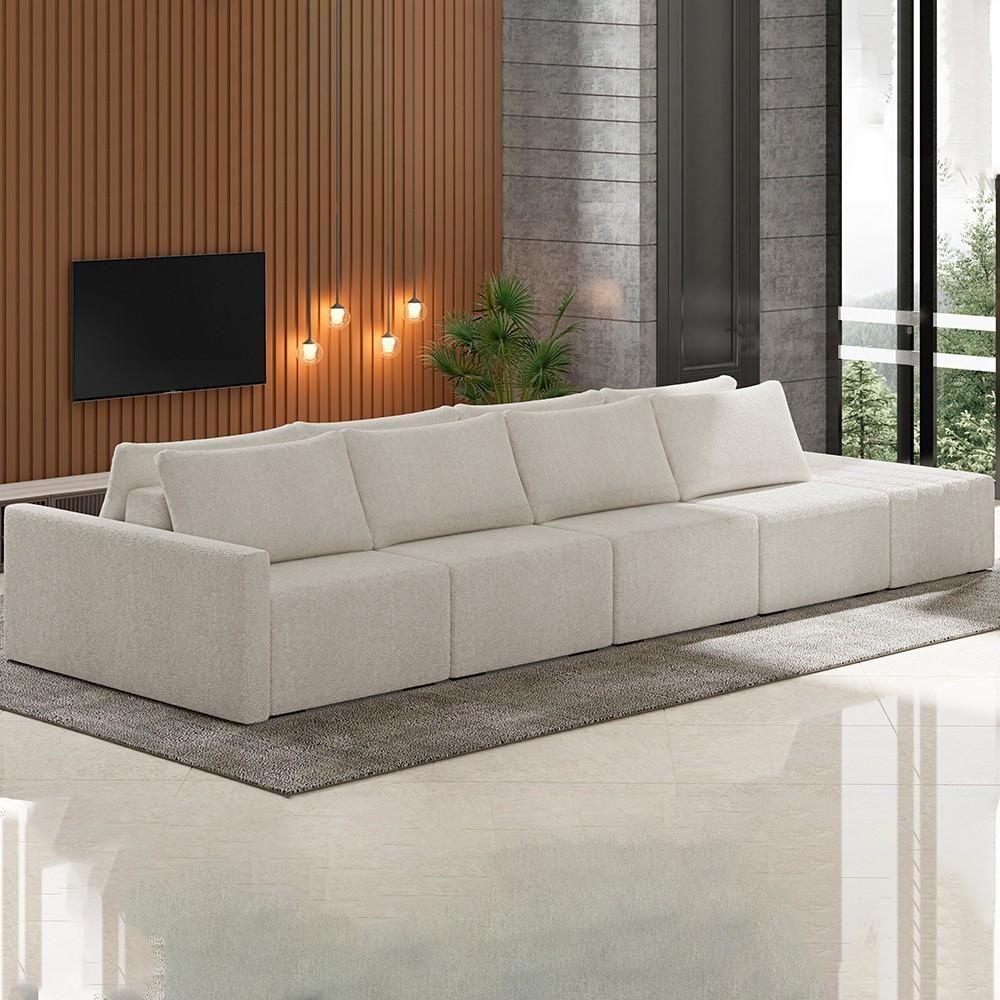Sofá Ilha Modular Com Puff Para Sala Living 432cm Georgia Z08 Boucle Bege - Mpozenato - 2