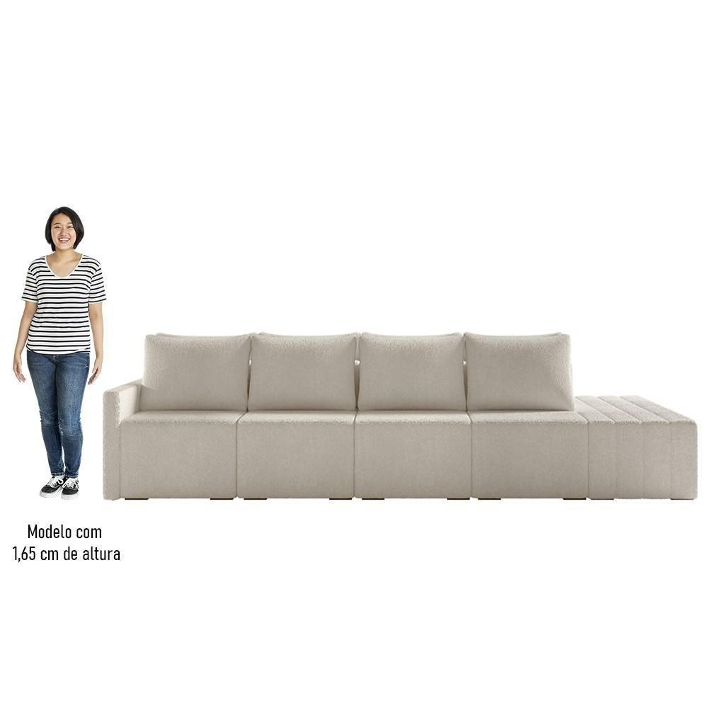 Sofá Ilha Modular Com Puff Para Sala Living 432cm Georgia Z08 Boucle Bege - Mpozenato - 5