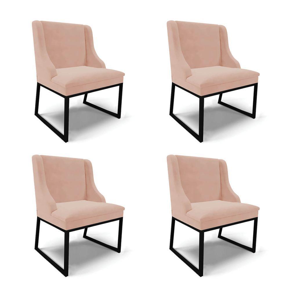 Cadeira Sala De Jantar Industrial Preto Kit 4 Liz Veludo Rosê D03 - D'rossi - 1